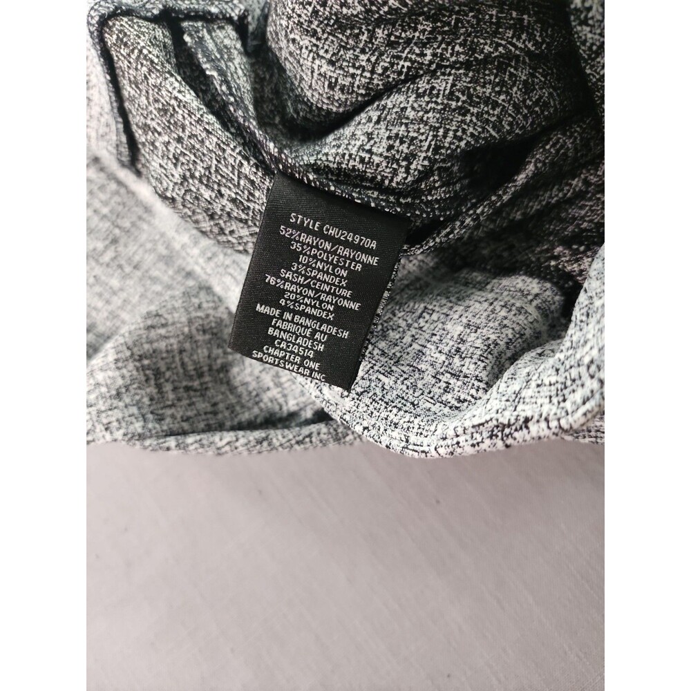 Women’s Black & White Tweed Print Dress Pants with Waist Tie Belt Office Career - Picture 8 of 8
